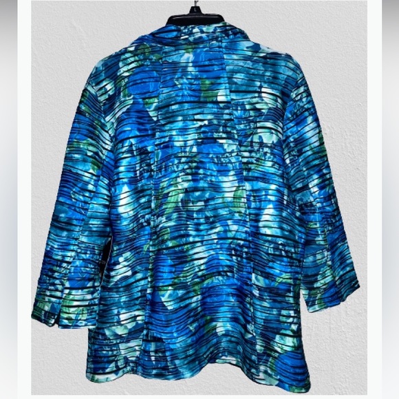 Toni Morgan Size XL Jacket 3/4 Sleeves Blue/Green Crinkle Print - Picture 4 of 5